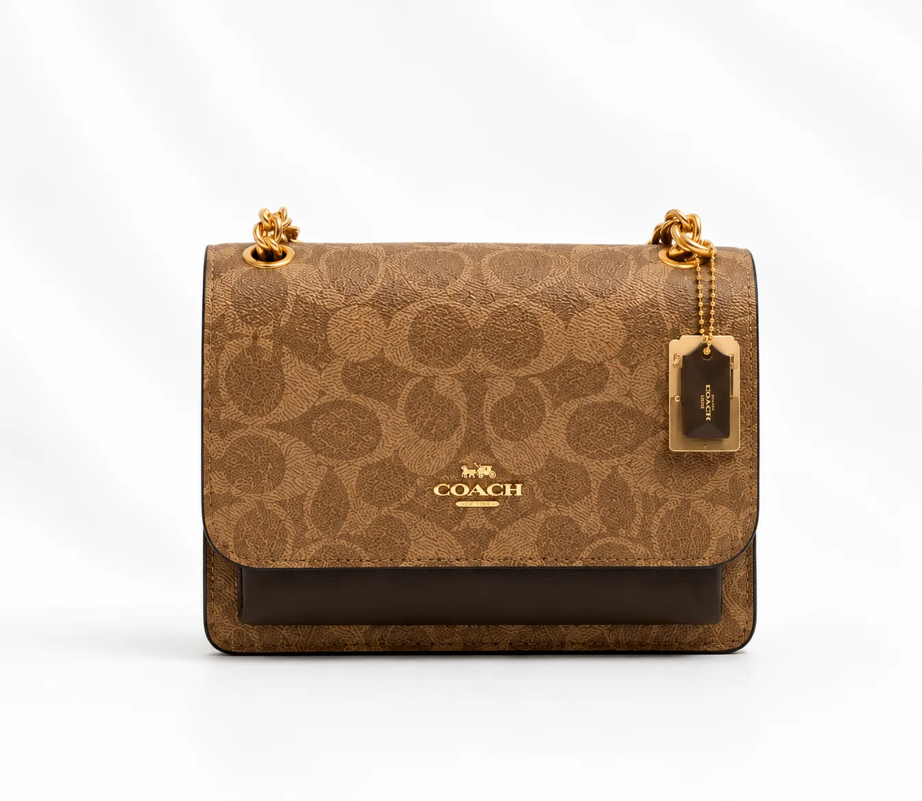 Coach Klare Crossbody in Colorblock Signature Canvas in Khaki/Dark brown