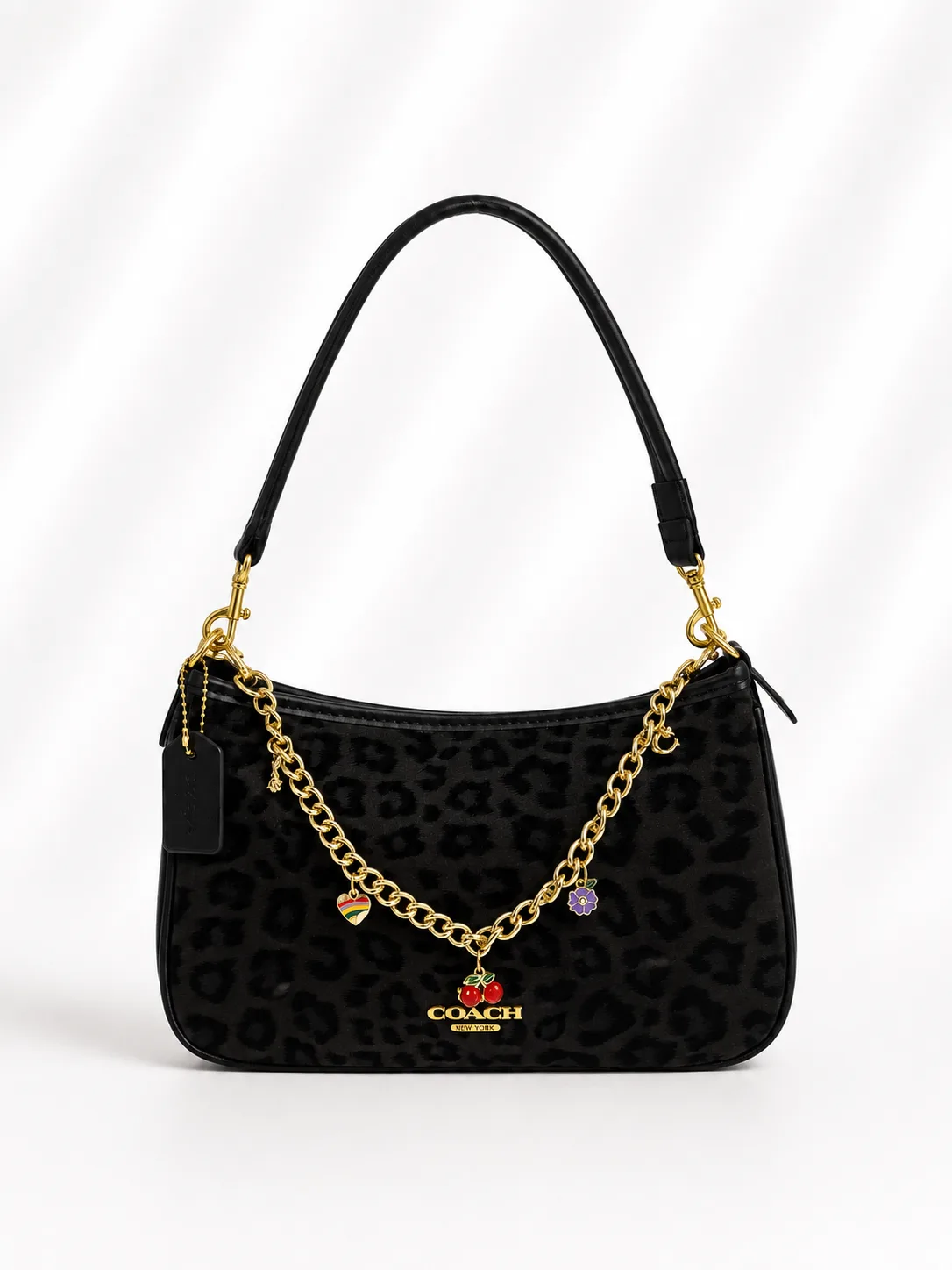 Coach Leopard Top-Handle Pochette with Charm Chain