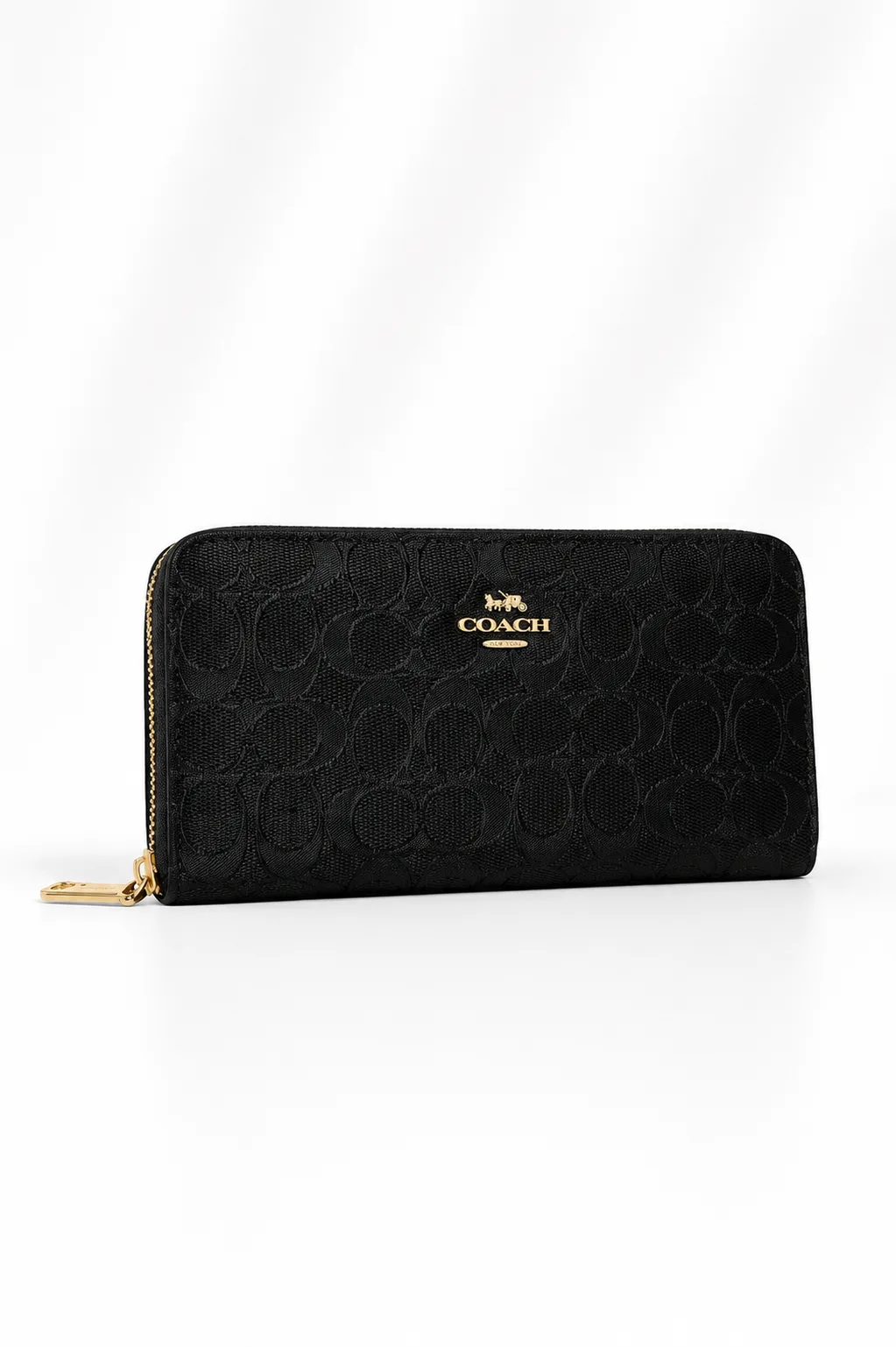 Coach Long Zip Around Wallet in Signature Canvas & Jacquard in Black tonal