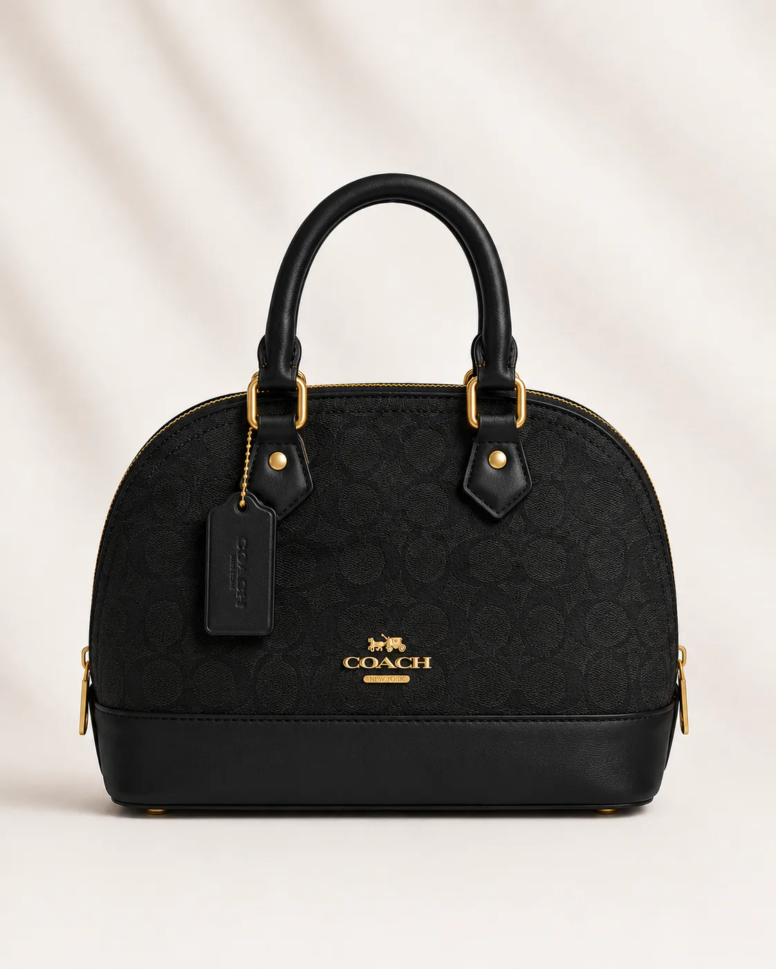 Coach Mini Sierra Satchel in Signature Canvas with Cherry Charm in Black