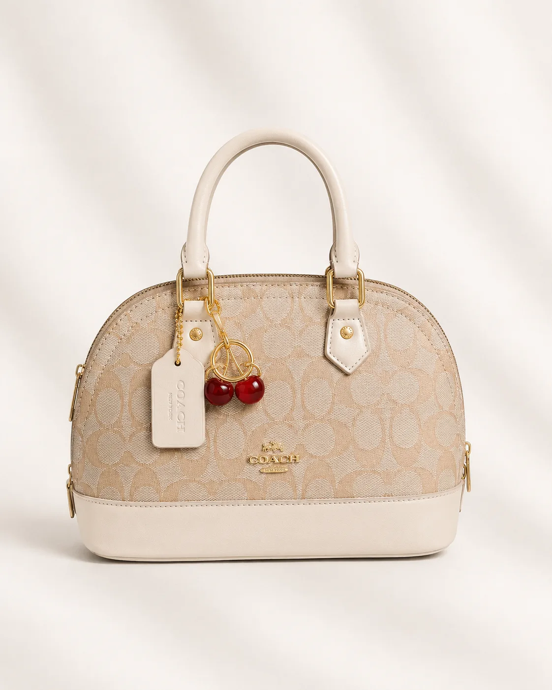Coach Mini Sierra Satchel in Signature Canvas with Cherry Charm