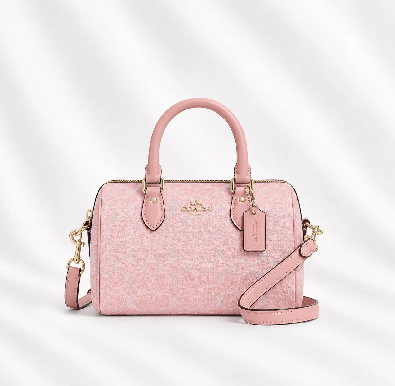 Coach Rowan Satchel in Embossed Signature Leather in Blush pink