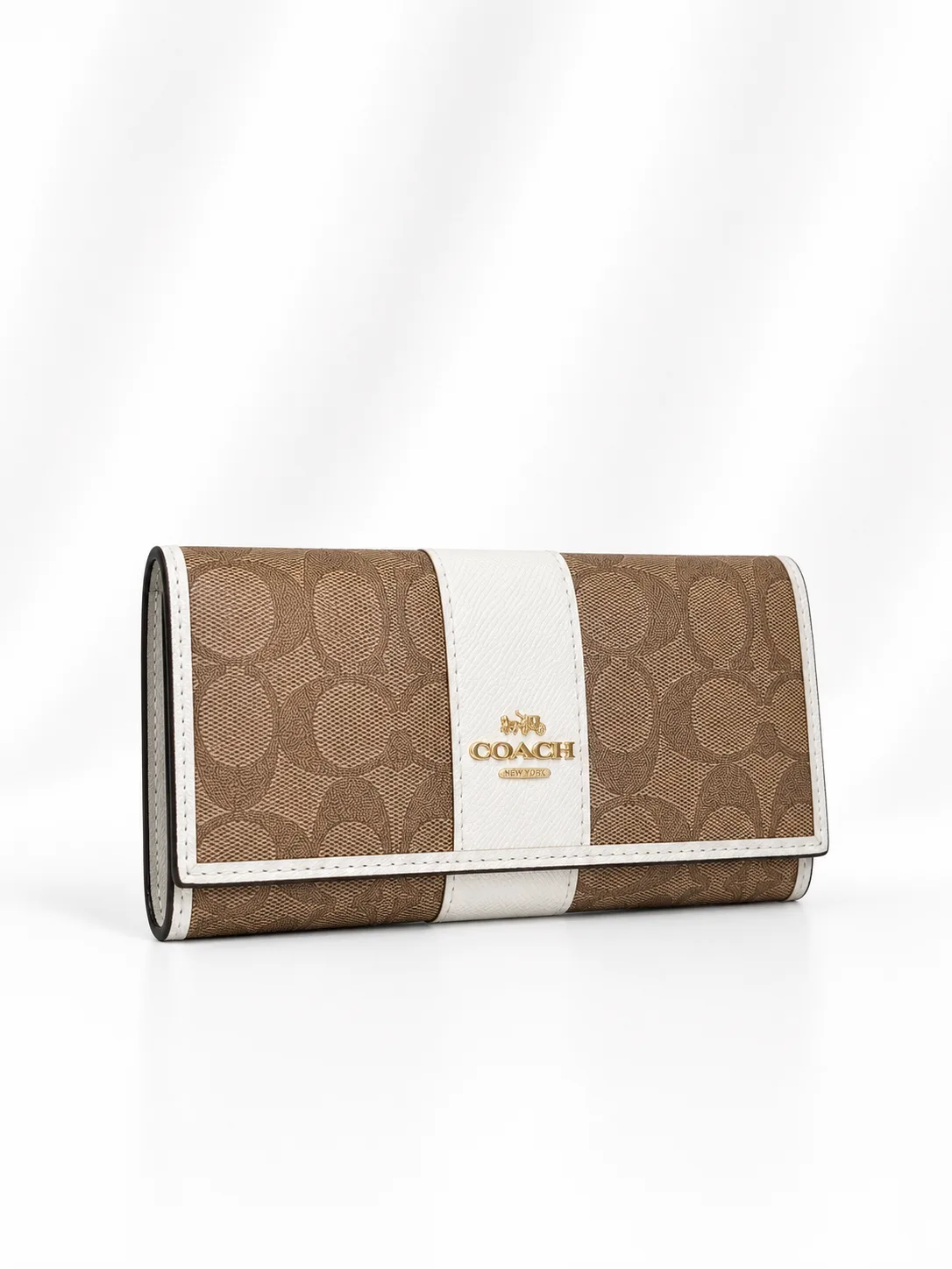Coach Slim Trifold Wallet in Signature Canvas in Khaki/Chalk